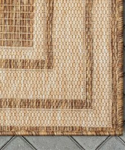 Well Woven Perry Solid Border Pattern Indoor/Outdoor Brown Textured Rug