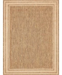 Well Woven Perry Solid Border Pattern Indoor/Outdoor Brown Textured Rug