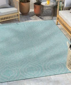 Well Woven Ludo Lattice Trellis Indoor/Outdoor Blue Textured Rug