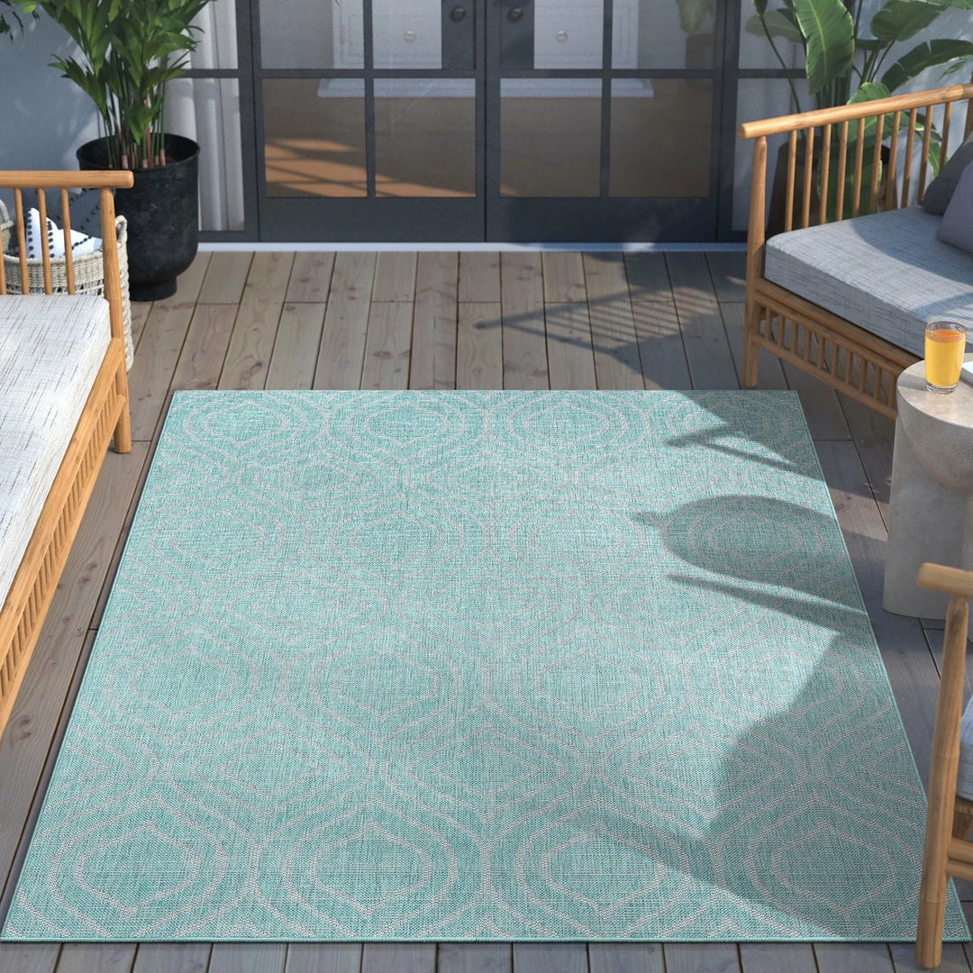 Well Woven Ludo Lattice Trellis Indoor/Outdoor Blue Textured Rug 6 Well Woven Ludo Lattice Trellis Indoor/Outdoor Blue Textured Rug