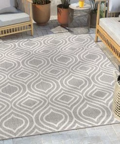 Well Woven Global Ludo Lattice Trellis Indoor/Outdoor Grey Textured Rug