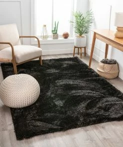 Well Woven Liza Black Plush Shag Rug