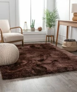Well Woven Liza Taupe Brown Plush Shag Rug