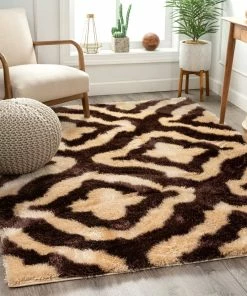 Well Woven Jesse Trellis Beige Plush Shag Rug