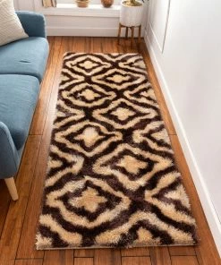 Well Woven Jesse Trellis Beige Plush Shag Rug