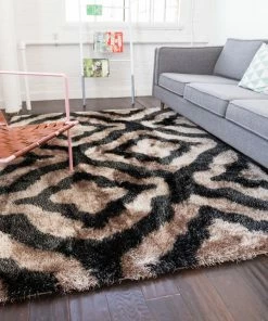 Well Woven Jesse Trellis Black Plush Shag Rug