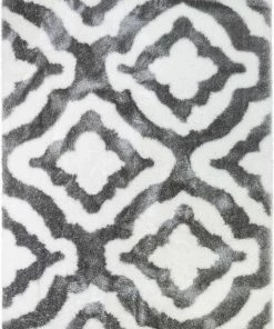 Well Woven Jesse Trellis White Plush Shag Rug