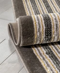 Well Woven Geometric Waylon Retro Border Solid & Striped Grey Glam Rug