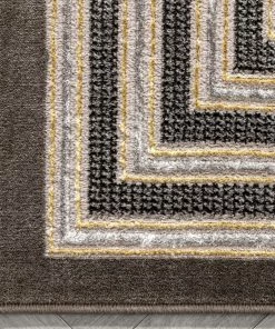 Well Woven Geometric Waylon Retro Border Solid & Striped Grey Glam Rug