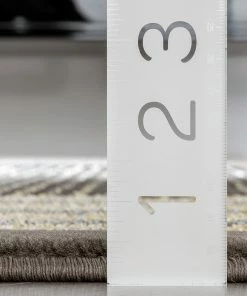 Well Woven Geometric Waylon Retro Border Solid & Striped Grey Glam Rug