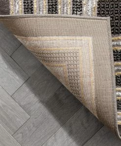 Well Woven Geometric Waylon Retro Border Solid & Striped Grey Glam Rug