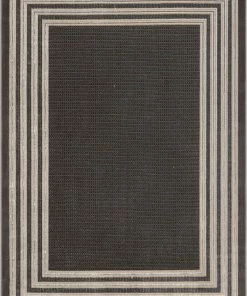 Well Woven Geometric Waylon Retro Border Solid & Striped Grey Glam Rug