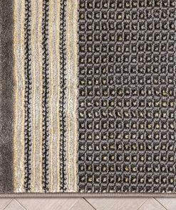 Well Woven Geometric Custom Size Runner Waylon Retro Border Solid & Striped Grey 31 Inch Wide X Choose Your Length Hallway Runner Rug