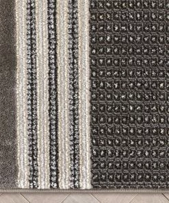 Well Woven Geometric Custom Size Runner Waylon Retro Border Solid & Striped Grey 31 Inch Wide X Choose Your Length Hallway Runner Rug