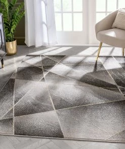Well Woven Arthur Retro Geometric Marble Pattern Grey Glam Rug
