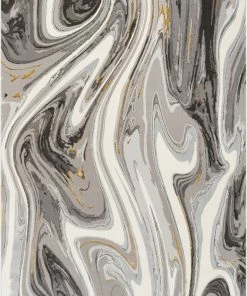 Well Woven Beckley Contemporary Abstract Waves Ivory Glam Rug