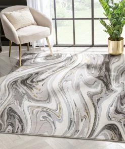 Well Woven Beckley Contemporary Abstract Waves Ivory Glam Rug