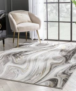 Well Woven Beckley Contemporary Abstract Waves Ivory Glam Rug
