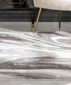 Well Woven Beckley Contemporary Abstract Waves Ivory Glam Rug