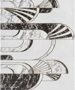 Well Woven Geometric Walter Retro Marble Pattern Grey Glam Rug