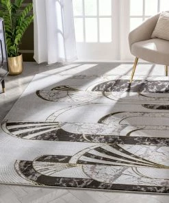 Well Woven Geometric Walter Retro Marble Pattern Grey Glam Rug