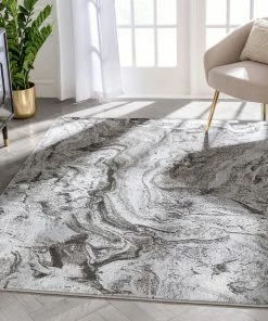 Well Woven Ralph Retro Geometric Waves Grey Glam Rug