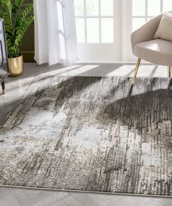 Well Woven Harod Retro Geometric Stripes Grey Glam Rug