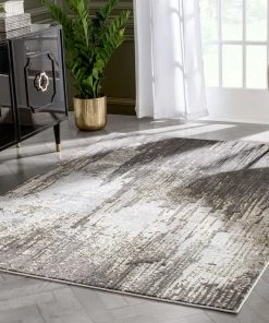 Well Woven Harod Retro Geometric Stripes Grey Glam Rug