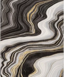 Well Woven Warren Retro Abstract Waves Grey Glam Rug Geometric