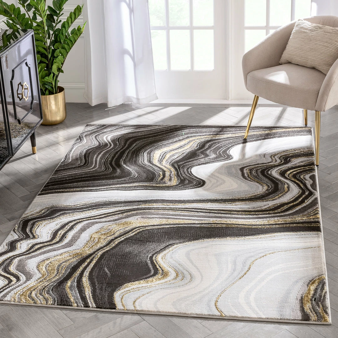 Well Woven Warren Retro Abstract Waves Grey Glam Rug Geometric 1 Well Woven Warren Retro Abstract Waves Grey Glam Rug Geometric