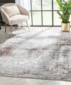 Well Woven Global Angus Modern Abstract Distressed Grey Blush Glam Rug