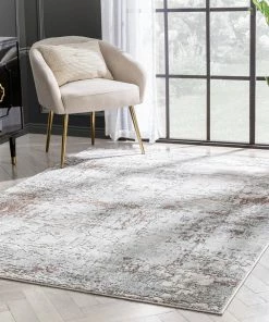 Well Woven Global Angus Modern Abstract Distressed Grey Blush Glam Rug