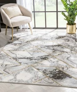 Well Woven Arlo Retro Marble Pattern Grey Glam Rug