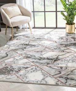 Well Woven Arlo Retro Marble Pattern Grey Blush Glam Rug