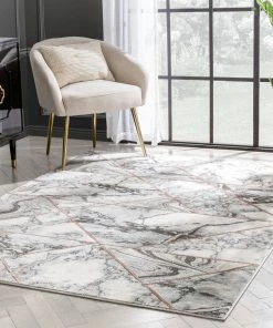 Well Woven Arlo Retro Marble Pattern Grey Blush Glam Rug