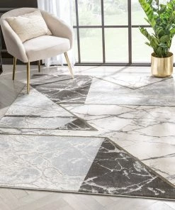 Well Woven Global Weston Retro Geometric Marble Pattern Grey Glam Rug