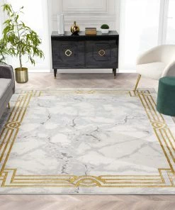 Well Woven Global Huntington Retro Marble Border Ivory Glam Rug