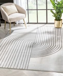 Well Woven Global Archer Retro Geometric Pattern Grey Glam Rug