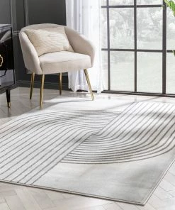 Well Woven Global Archer Retro Geometric Pattern Grey Glam Rug