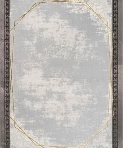 Well Woven Faye Retro Border Pattern Grey Glam Rug