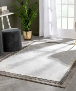 Well Woven Faye Retro Border Pattern Grey Glam Rug