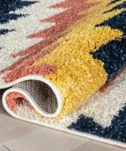 Well Woven Titan Southwestern Tribal Ivory Blue Rainbow Shag Rug Global