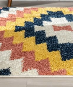 Well Woven Titan Southwestern Tribal Ivory Blue Rainbow Shag Rug Global