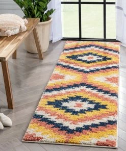 Well Woven Titan Southwestern Tribal Ivory Blue Rainbow Shag Rug Global