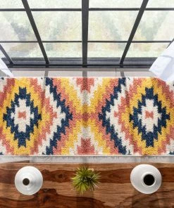 Well Woven Titan Southwestern Tribal Ivory Blue Rainbow Shag Rug Global