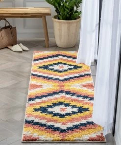 Well Woven Titan Southwestern Tribal Ivory Blue Rainbow Shag Rug Global