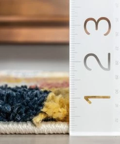 Well Woven Global Kix Moroccan Ethnic Diamond Ivory Blue Rainbow Shag Rug