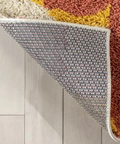 Well Woven Global Kix Moroccan Ethnic Diamond Ivory Blue Rainbow Shag Rug