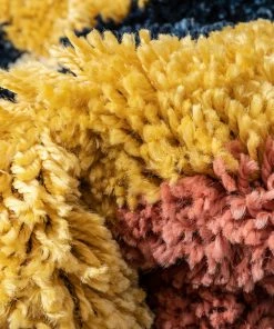 Well Woven Global Kix Moroccan Ethnic Diamond Ivory Blue Rainbow Shag Rug