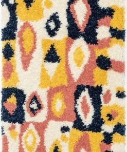 Well Woven Global Kix Moroccan Ethnic Diamond Ivory Blue Rainbow Shag Rug